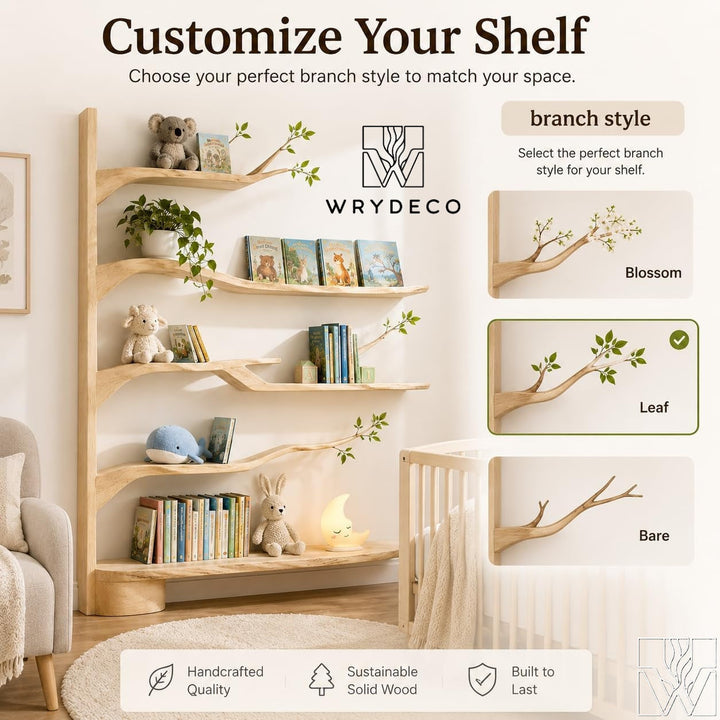 Large Handcrafted Natural Wood Tree Branch Nursery Bookshelf