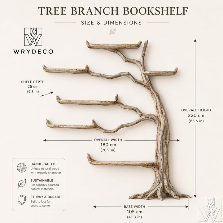Handcrafted Tree Branch Shelf - Natural Wood Wall Bookcase