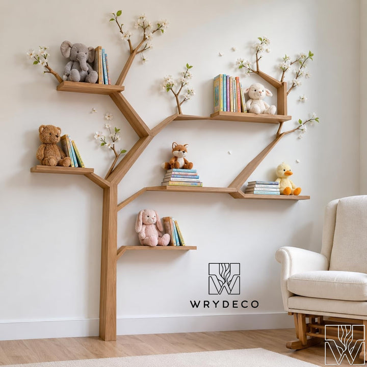 Handcrafted Natural Wood Tree Branch Bookshelf for Nursery
