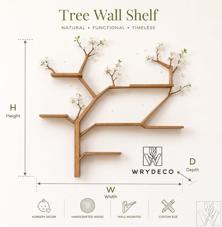 Handcrafted Natural Wood Tree Branch Bookshelf for Nursery