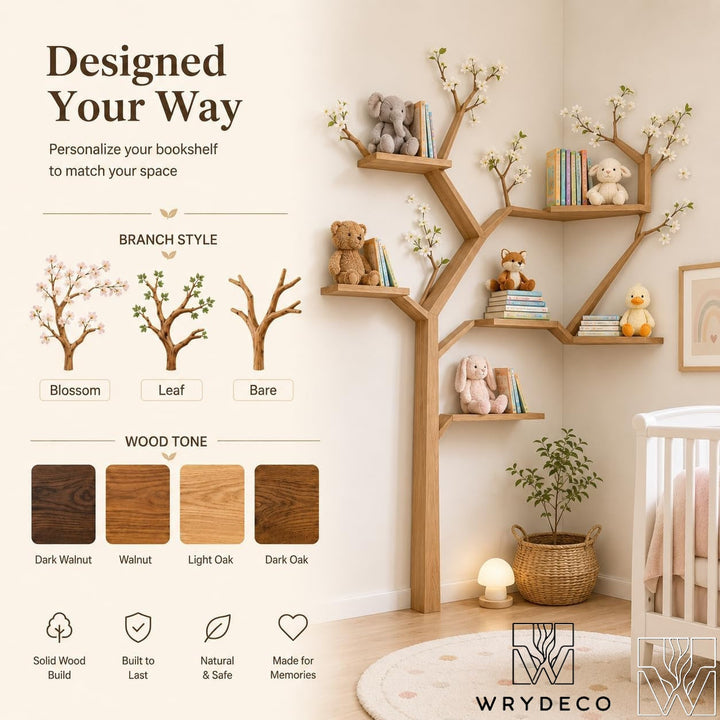 Handcrafted Natural Wood Tree Branch Bookshelf for Nursery