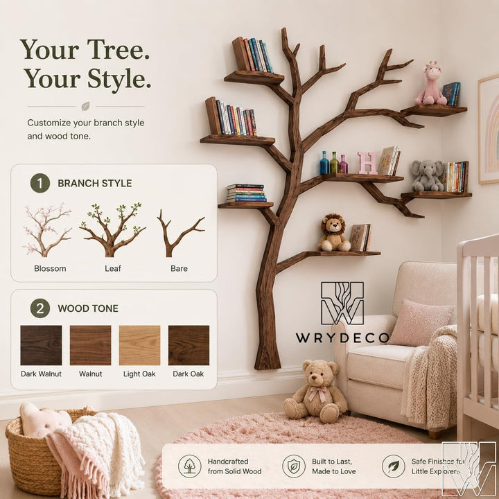 Handcrafted Tree Branch Bookshelf for Nursery Room