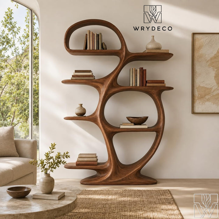 S-Curve Sculptural Wood Display Bookcase