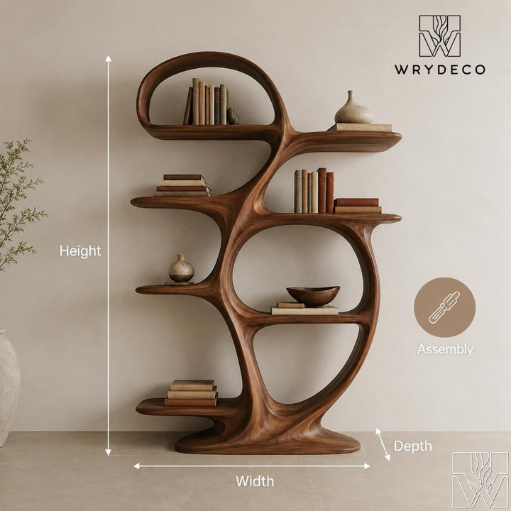 S-Curve Sculptural Wood Display Bookcase