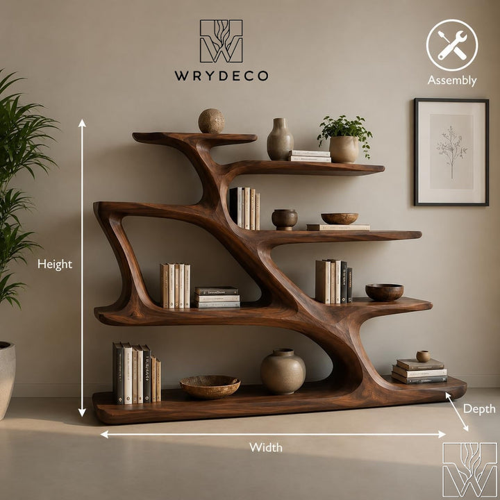 Modern Sculptural Curved Solid Wood Bookcase Display Shelf