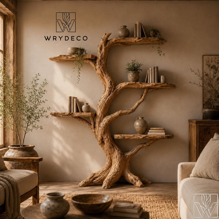 Wooden Tree Branch Standing Bookshelf and Bookcase