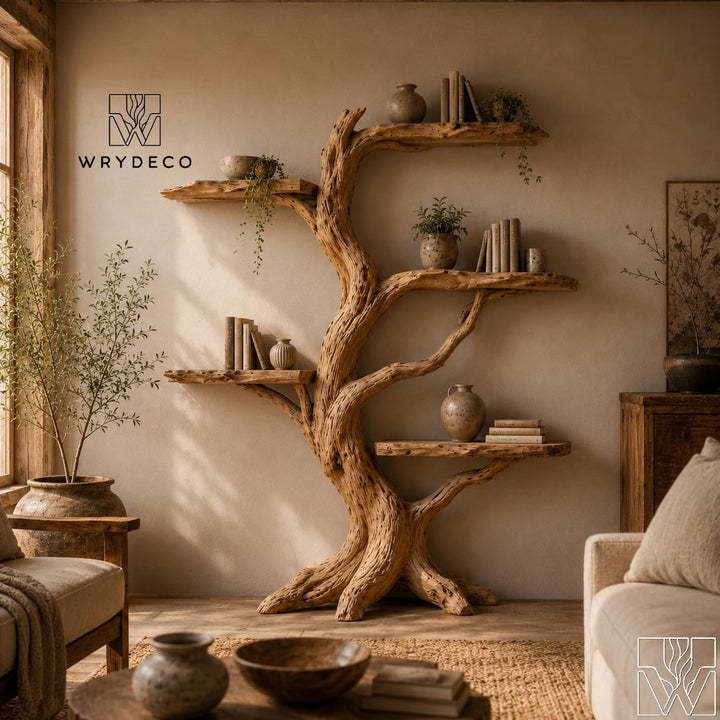 Wooden Tree Branch Standing Bookshelf and Bookcase