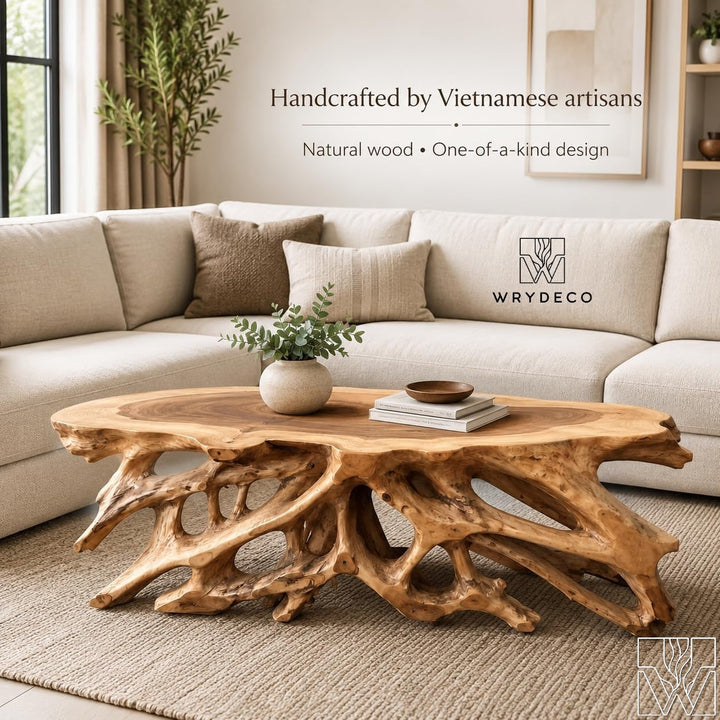 Handcrafted Live Edge Natural Wood Root Coffee Table