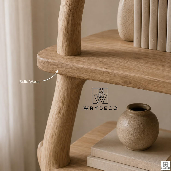 Rustic Tree Console Table Bookshelf 3 Tier Display