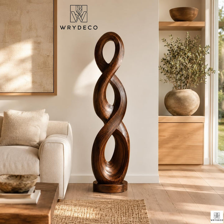 Handcrafted Twisted Wood Floor Sculpture with Open Cutouts