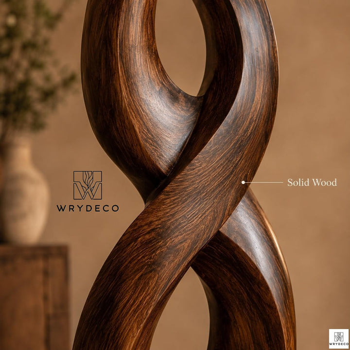 Handcrafted Twisted Wood Floor Sculpture with Open Cutouts