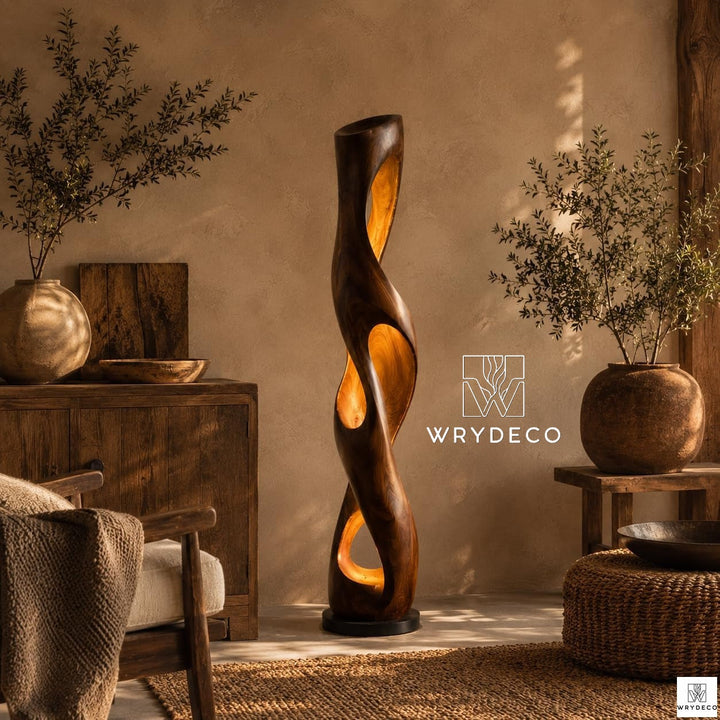 Handcrafted Wooden Floor Sculpture Tall Rustic Art