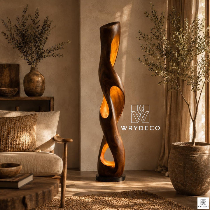 Handcrafted Wooden Floor Sculpture Tall Rustic Art
