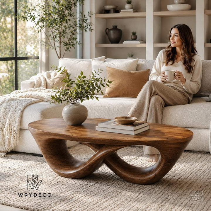 Asymmetric Organic Wave Oak Coffee Table