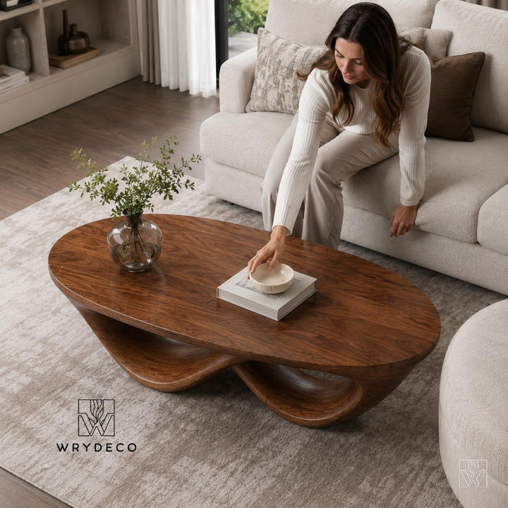 Asymmetric Organic Wave Oak Coffee Table