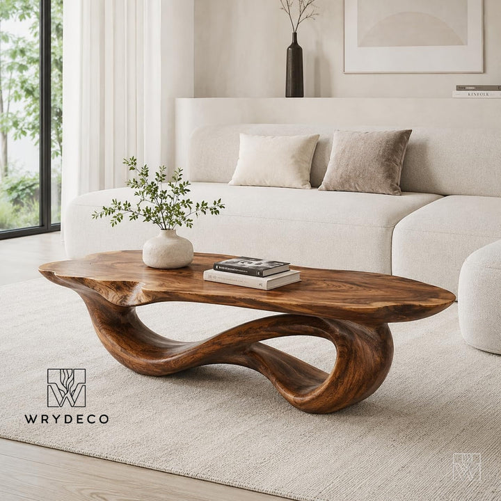 Elongated Organic Wave Oak Coffee Table