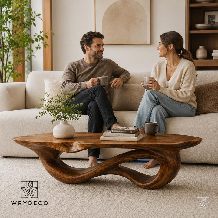 Elongated Organic Wave Oak Coffee Table