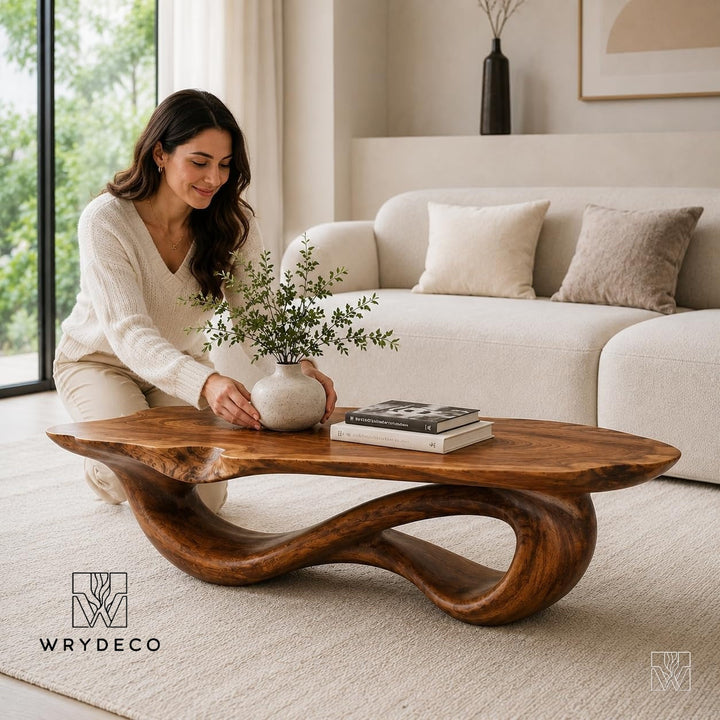 Elongated Organic Wave Oak Coffee Table