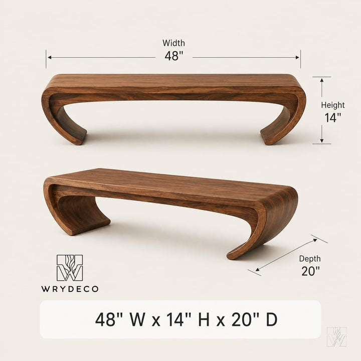 Handcrafted Curved Oak Wood Coffee Table Centerpiece