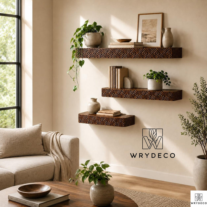 Deep Fluted Wood Floating Shelf with Rounded Trim