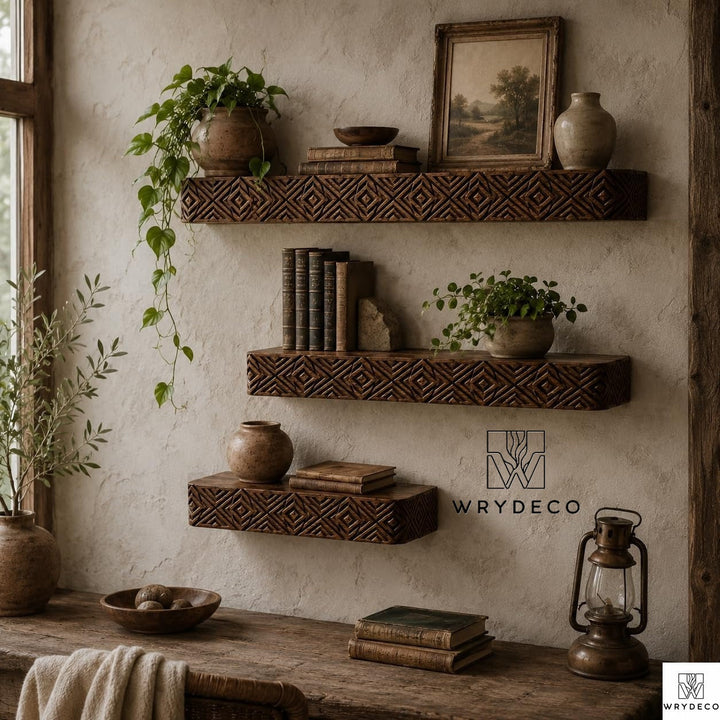 Deep Fluted Wood Floating Shelf with Rounded Trim