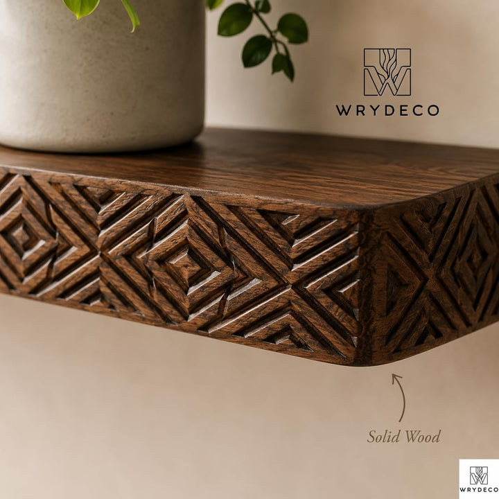 Deep Fluted Wood Floating Shelf with Rounded Trim