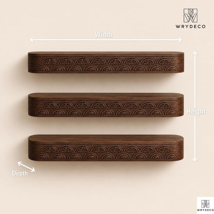 Solid Wood Fluted Floating Shelf Scalloped Edge Decor