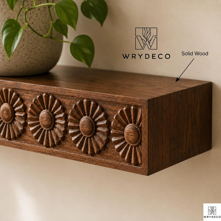 Handmade Fluted Wood Floating Shelf Scalloped Edge