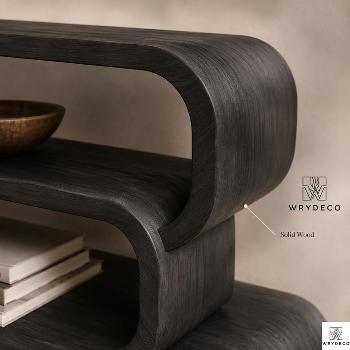Solid Wood Sculptural Curved Bookshelf Modern Storage