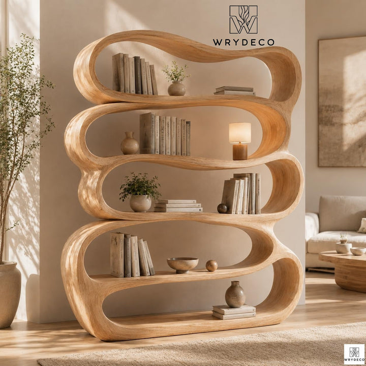 Solid Wood Organic Curved Bookshelf and Room Divider