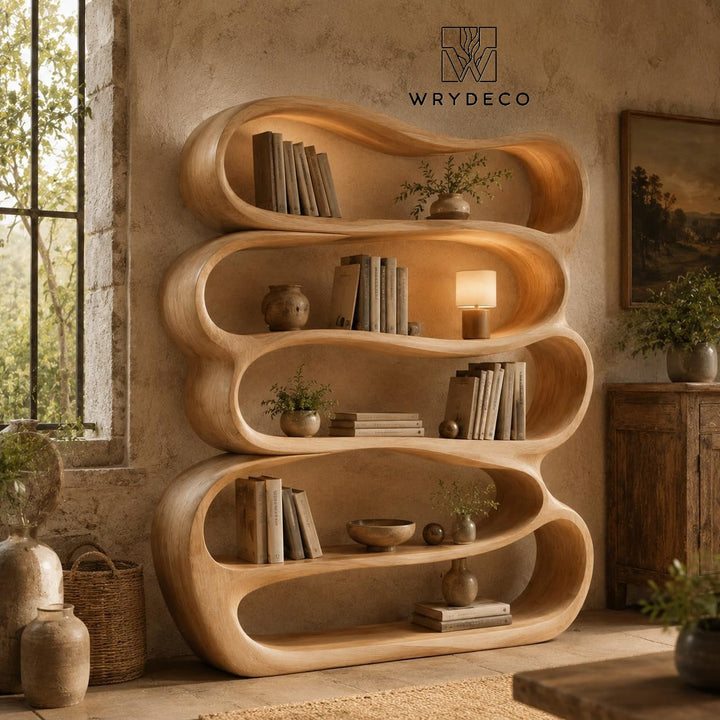 Solid Wood Organic Curved Bookshelf and Room Divider