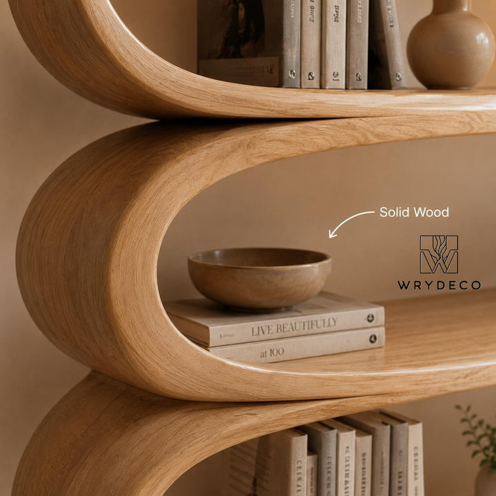 Solid Wood Organic Curved Bookshelf and Room Divider