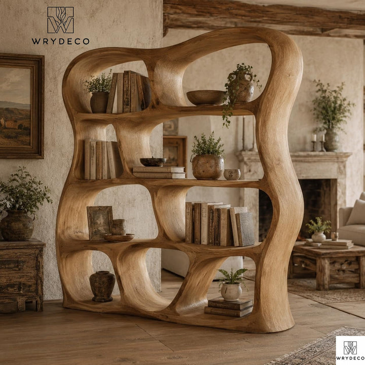 Organic Curved Solid Wood Bookshelf Freestanding