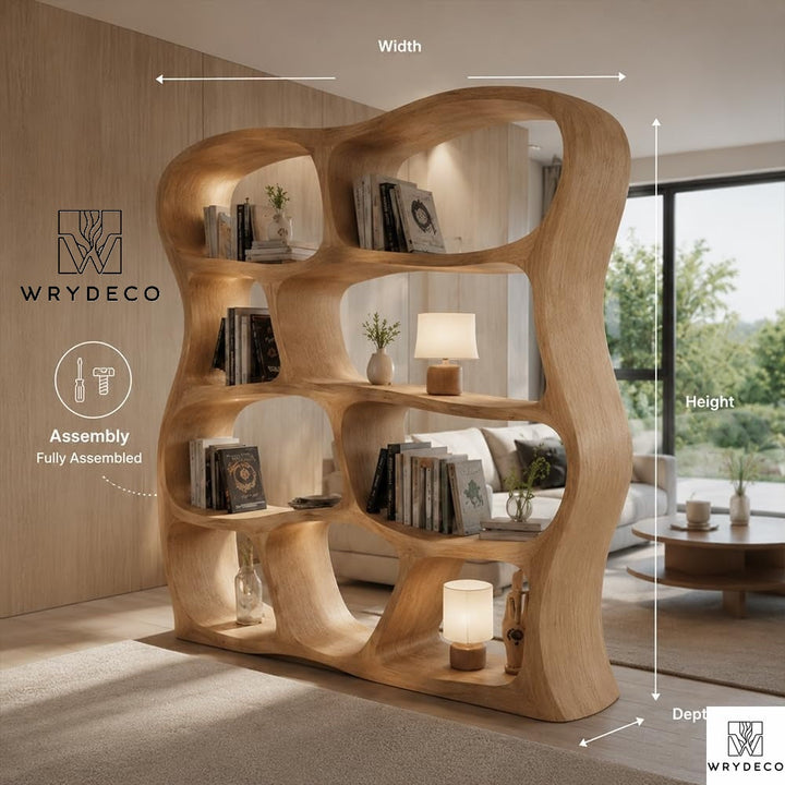 Organic Curved Solid Wood Bookshelf Freestanding